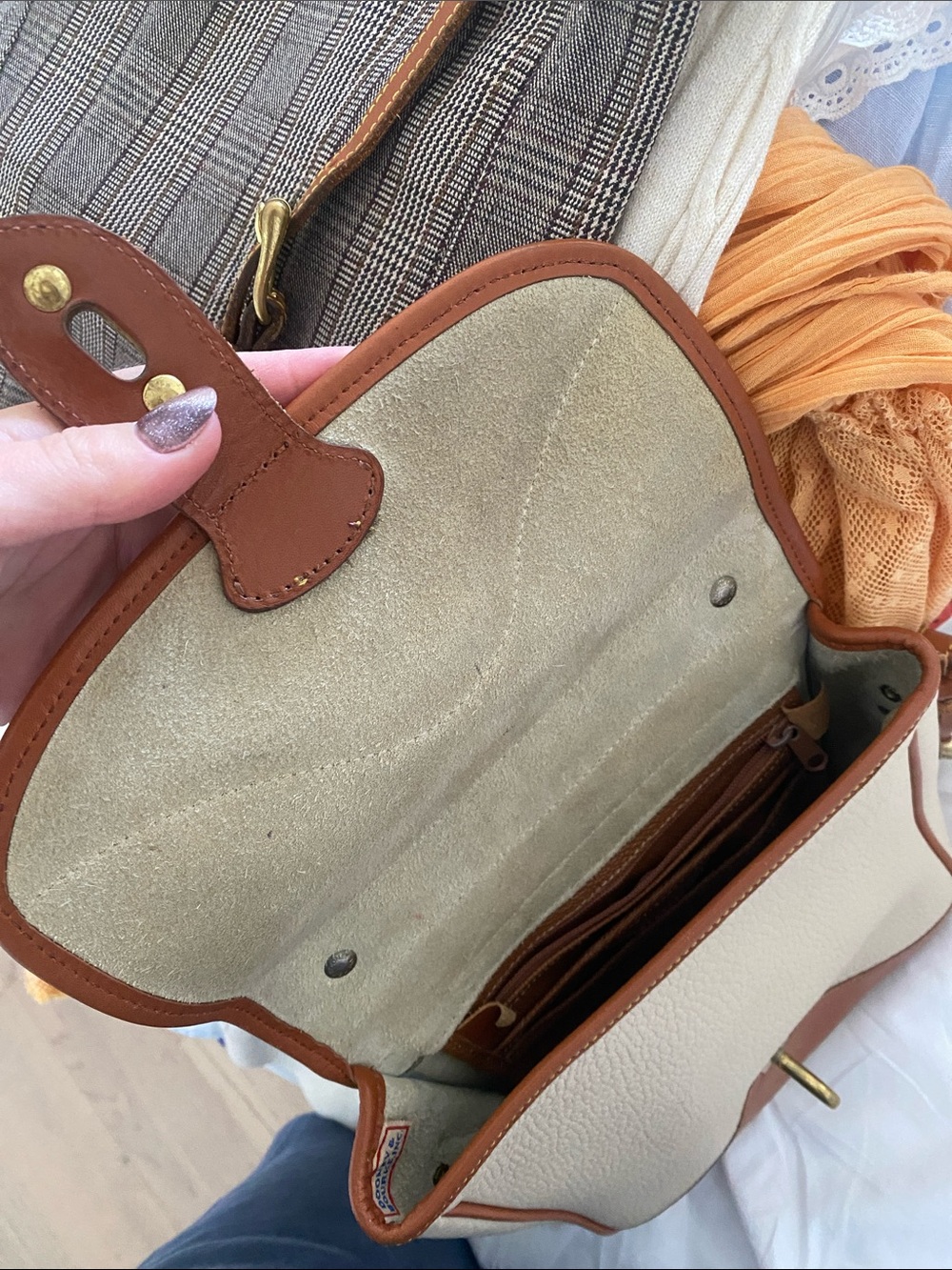Dooney & Bourke Cream and Brown Leather Crossbody - Picture 5 of 7